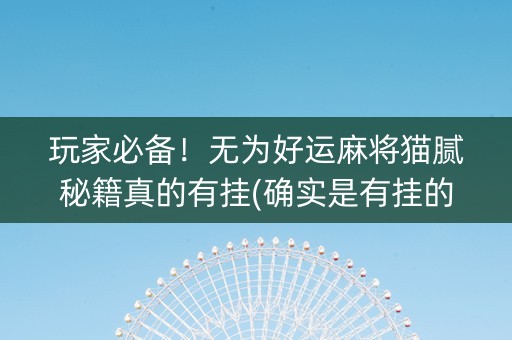 玩家必备！无为好运麻将猫腻秘籍真的有挂(确实是有挂的)