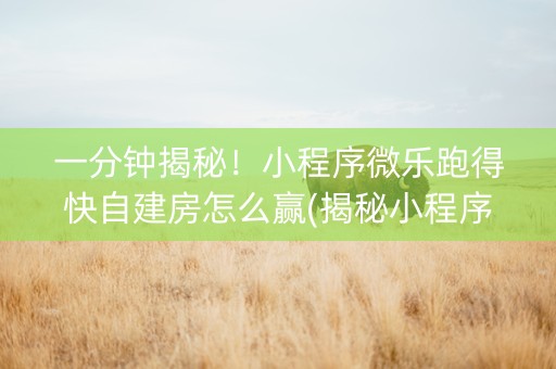一分钟揭秘！小程序微乐跑得快自建房怎么赢(揭秘小程序系统发好牌)