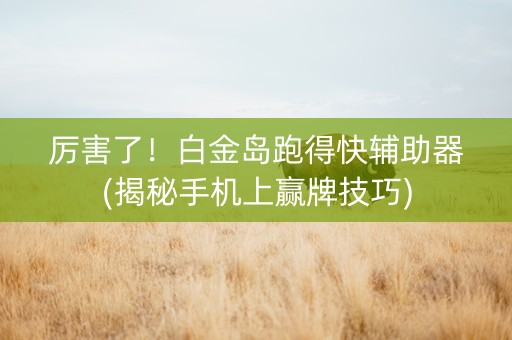 厉害了！白金岛跑得快辅助器(揭秘手机上赢牌技巧)