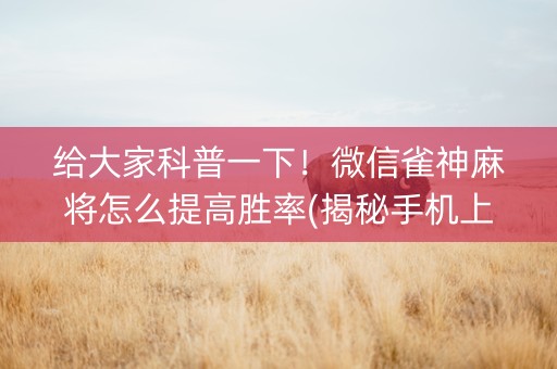 给大家科普一下！微信雀神麻将怎么提高胜率(揭秘手机上确实有猫腻)