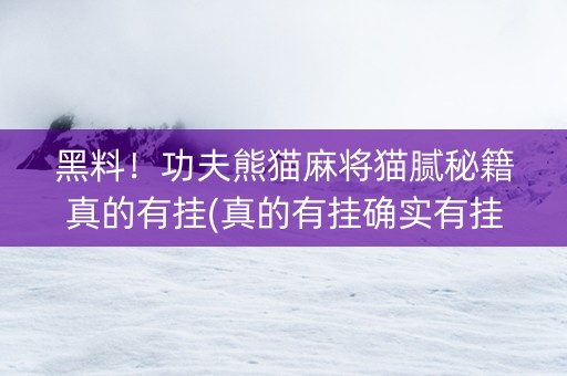 黑料！功夫熊猫麻将猫腻秘籍真的有挂(真的有挂确实有挂)