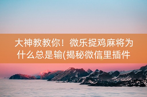 大神教教你！微乐捉鸡麻将为什么总是输(揭秘微信里插件购买)