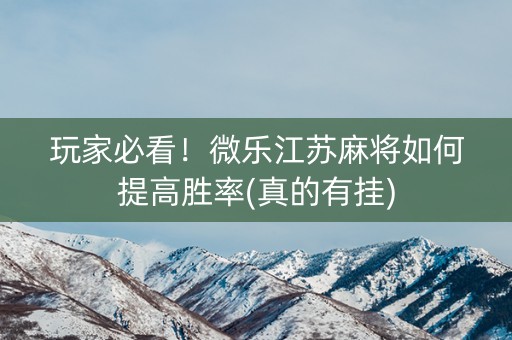 玩家必看！微乐江苏麻将如何提高胜率(真的有挂)