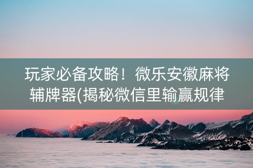 玩家必备攻略！微乐安徽麻将辅牌器(揭秘微信里输赢规律)