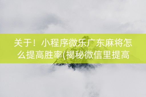 关于！小程序微乐广东麻将怎么提高胜率(揭秘微信里提高胜率)