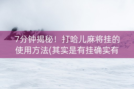 7分钟揭秘！打哈儿麻将挂的使用方法(其实是有挂确实有挂)