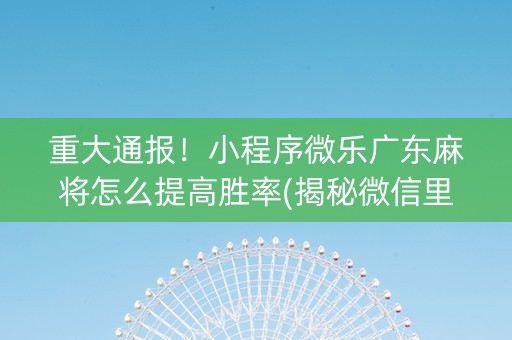 重大通报！小程序微乐广东麻将怎么提高胜率(揭秘微信里提高胜率)