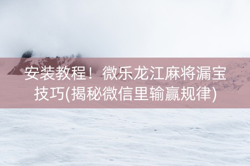 安装教程！微乐龙江麻将漏宝技巧(揭秘微信里输赢规律)