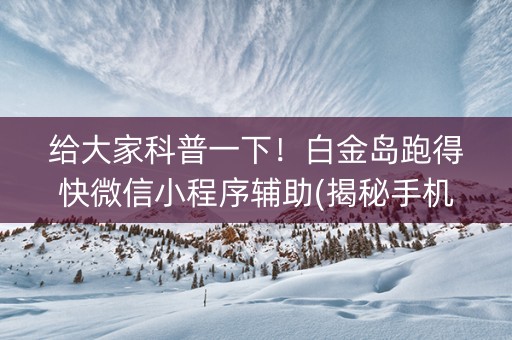 给大家科普一下！白金岛跑得快微信小程序辅助(揭秘手机上提高胜率)