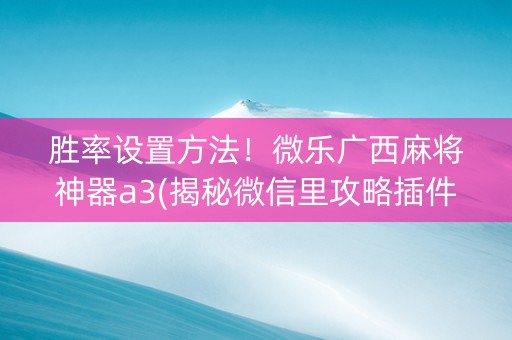 胜率设置方法！微乐广西麻将神器a3(揭秘微信里攻略插件)