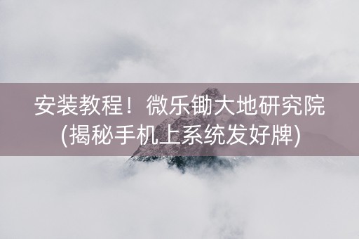 安装教程！微乐锄大地研究院(揭秘手机上系统发好牌)