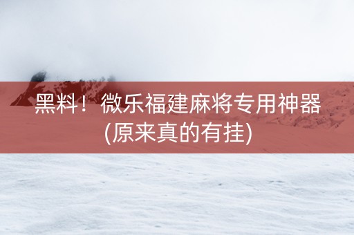 黑料！微乐福建麻将专用神器(原来真的有挂)