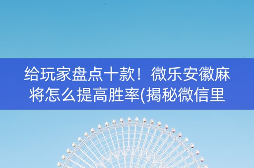 给玩家盘点十款！微乐安徽麻将怎么提高胜率(揭秘微信里专用神器)