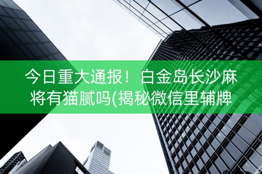 今日重大通报！白金岛长沙麻将有猫腻吗(揭秘微信里辅牌器)