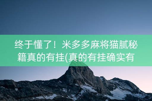 终于懂了！米多多麻将猫腻秘籍真的有挂(真的有挂确实有挂)