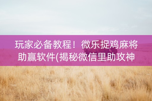 玩家必备教程！微乐捉鸡麻将助赢软件(揭秘微信里助攻神器)
