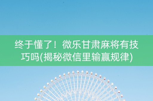 终于懂了！微乐甘肃麻将有技巧吗(揭秘微信里输赢规律)