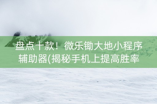 盘点十款！微乐锄大地小程序辅助器(揭秘手机上提高胜率)