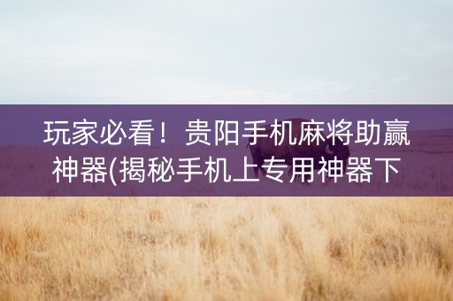 玩家必看！贵阳手机麻将助赢神器(揭秘手机上专用神器下载)