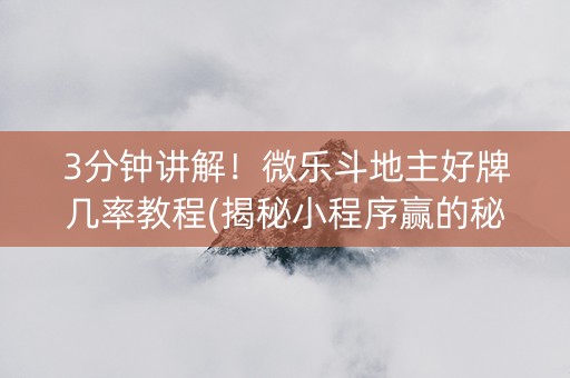 3分钟讲解！微乐斗地主好牌几率教程(揭秘小程序赢的秘诀)