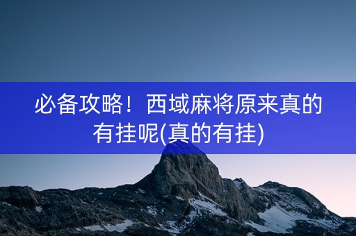 必备攻略！西域麻将原来真的有挂呢(真的有挂)