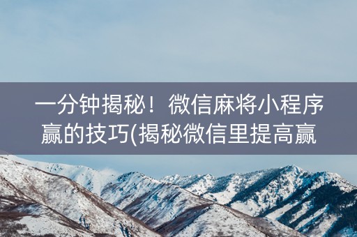 一分钟揭秘！微信麻将小程序赢的技巧(揭秘微信里提高赢的概率)