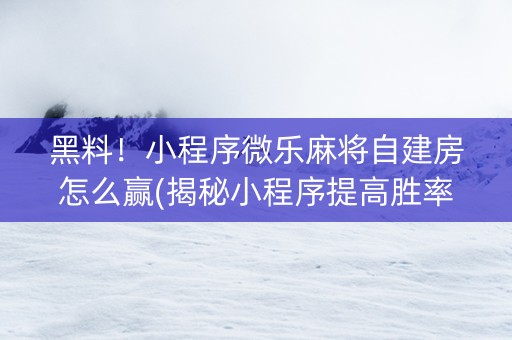 黑料！小程序微乐麻将自建房怎么赢(揭秘小程序提高胜率)