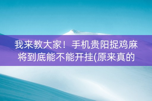我来教大家！手机贵阳捉鸡麻将到底能不能开挂(原来真的有挂)