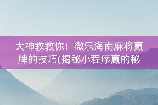 大神教教你！微乐海南麻将赢牌的技巧(揭秘小程序赢的秘诀)