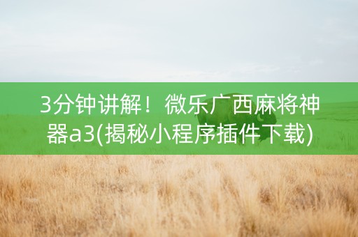 3分钟讲解！微乐广西麻将神器a3(揭秘小程序插件下载)