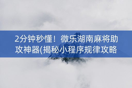 2分钟秒懂！微乐湖南麻将助攻神器(揭秘小程序规律攻略)