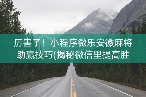 厉害了！小程序微乐安徽麻将助赢技巧(揭秘微信里提高胜率)