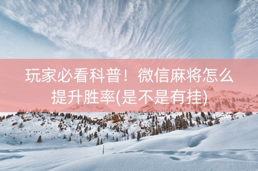玩家必看科普！微信麻将怎么提升胜率(是不是有挂)