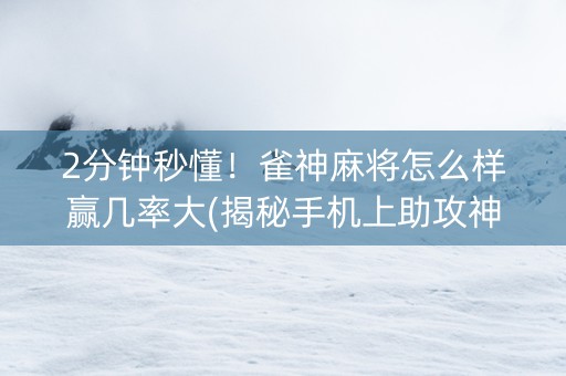 2分钟秒懂！雀神麻将怎么样赢几率大(揭秘手机上助攻神器)