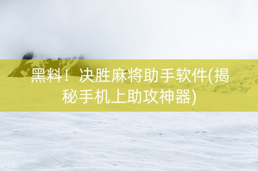 黑料！决胜麻将助手软件(揭秘手机上助攻神器)