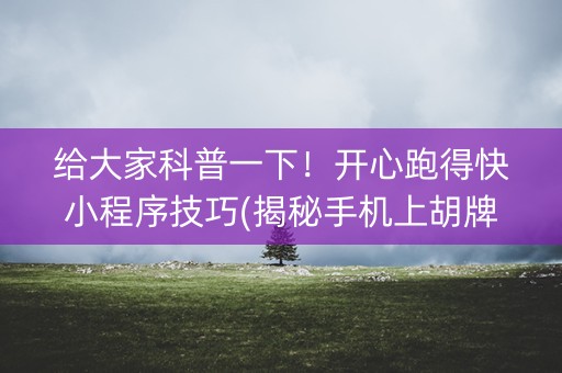 给大家科普一下！开心跑得快小程序技巧(揭秘手机上胡牌神器)