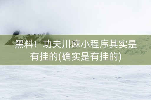 黑料！功夫川麻小程序其实是有挂的(确实是有挂的)