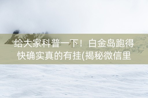 给大家科普一下！白金岛跑得快确实真的有挂(揭秘微信里助手软件)