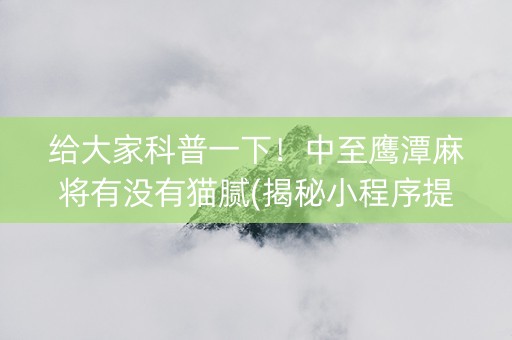给大家科普一下！中至鹰潭麻将有没有猫腻(揭秘小程序提高胜率)