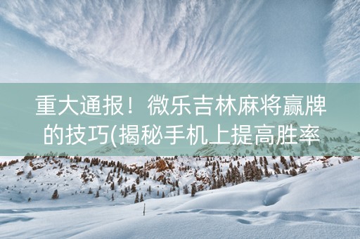 重大通报！微乐吉林麻将赢牌的技巧(揭秘手机上提高胜率)