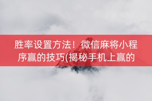 胜率设置方法！微信麻将小程序赢的技巧(揭秘手机上赢的诀窍)