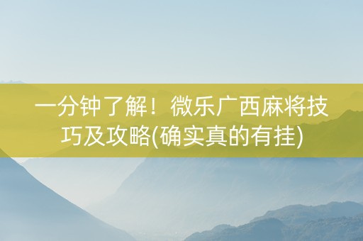 一分钟了解！微乐广西麻将技巧及攻略(确实真的有挂)