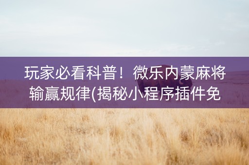 玩家必看科普！微乐内蒙麻将输赢规律(揭秘小程序插件免费)