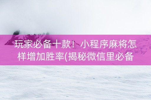 玩家必备十款！小程序麻将怎样增加胜率(揭秘微信里必备神器)