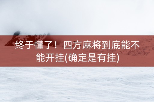 终于懂了！四方麻将到底能不能开挂(确定是有挂)