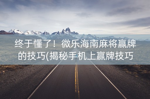 终于懂了！微乐海南麻将赢牌的技巧(揭秘手机上赢牌技巧)