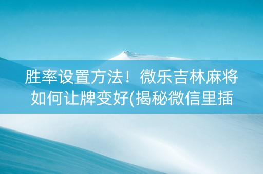胜率设置方法！微乐吉林麻将如何让牌变好(揭秘微信里插件购买)