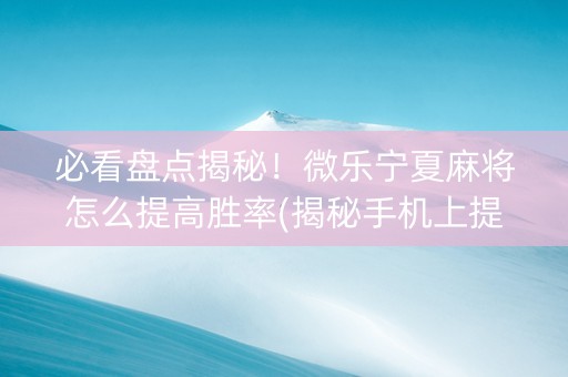 必看盘点揭秘！微乐宁夏麻将怎么提高胜率(揭秘手机上提高赢的概率)