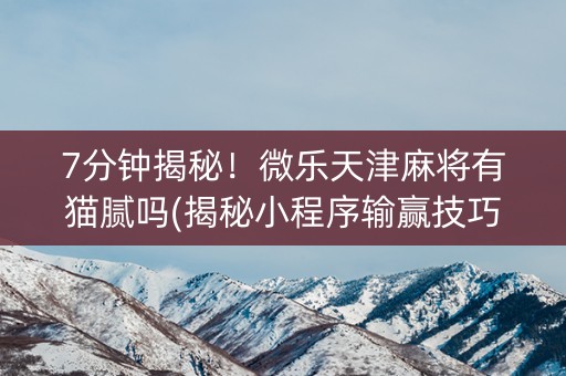 7分钟揭秘！微乐天津麻将有猫腻吗(揭秘小程序输赢技巧)