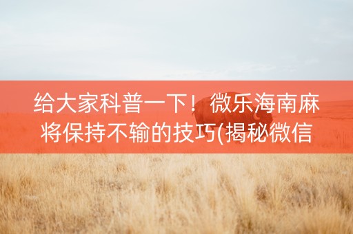 给大家科普一下！微乐海南麻将保持不输的技巧(揭秘微信里赢牌的技巧)